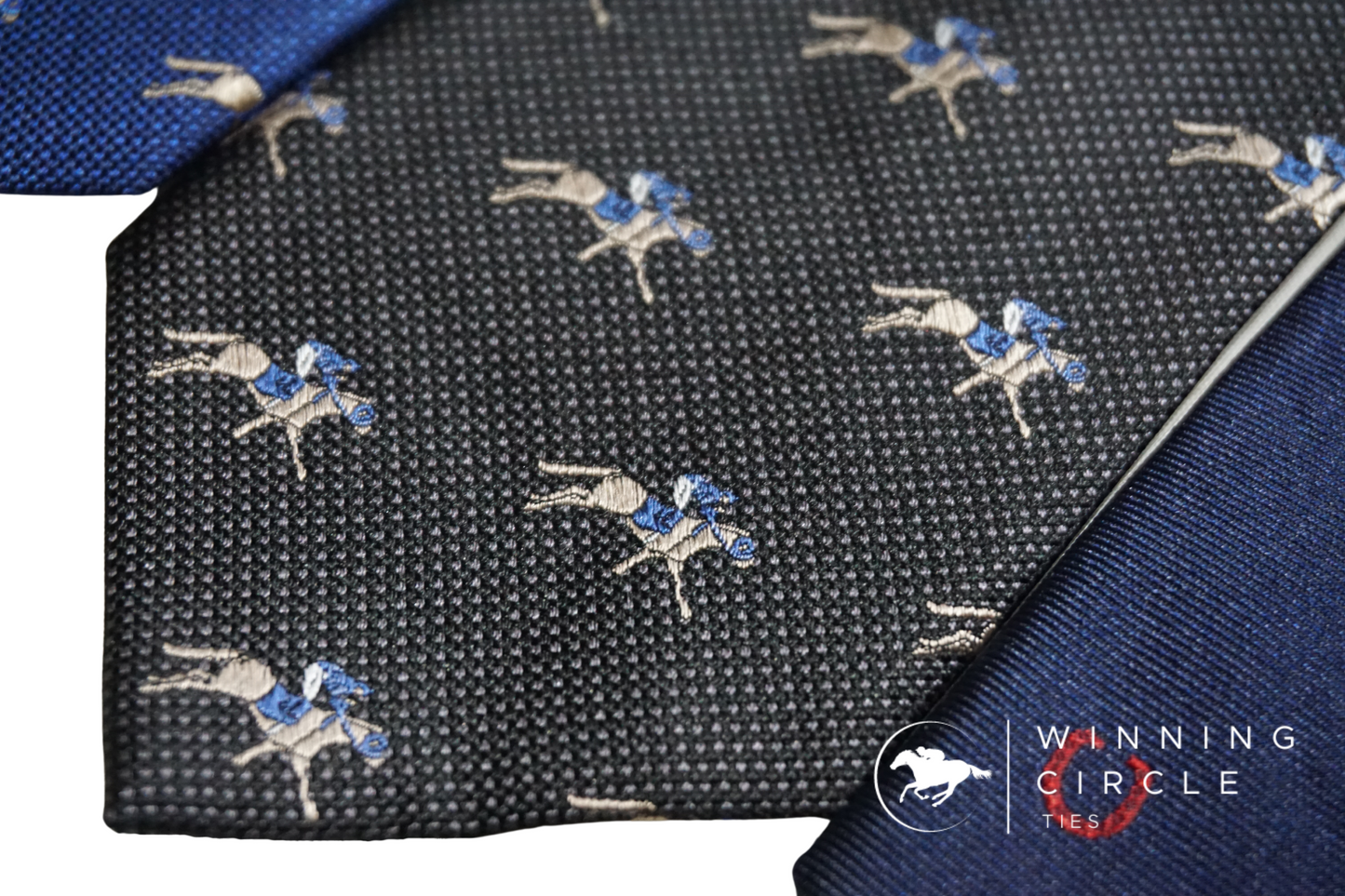 Black Horse Racing Tie - Blue Silks (Gift Boxed)