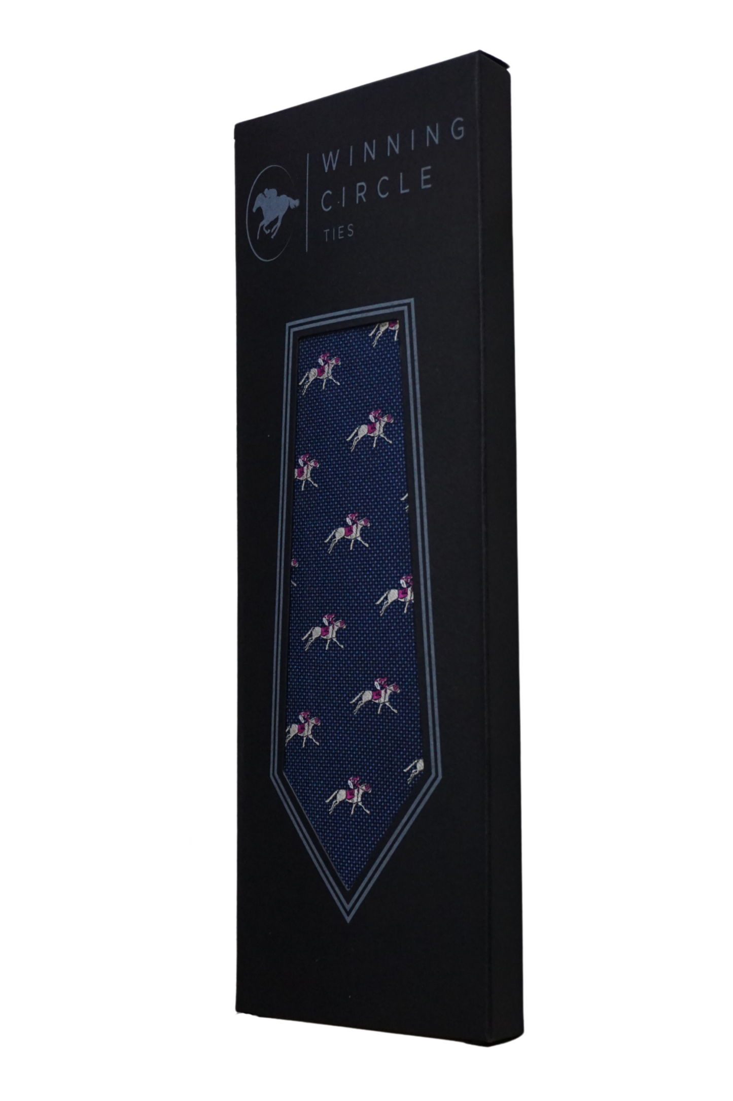 Navy Blue Horse Racing Tie - Cerise Silks (Gift Boxed)