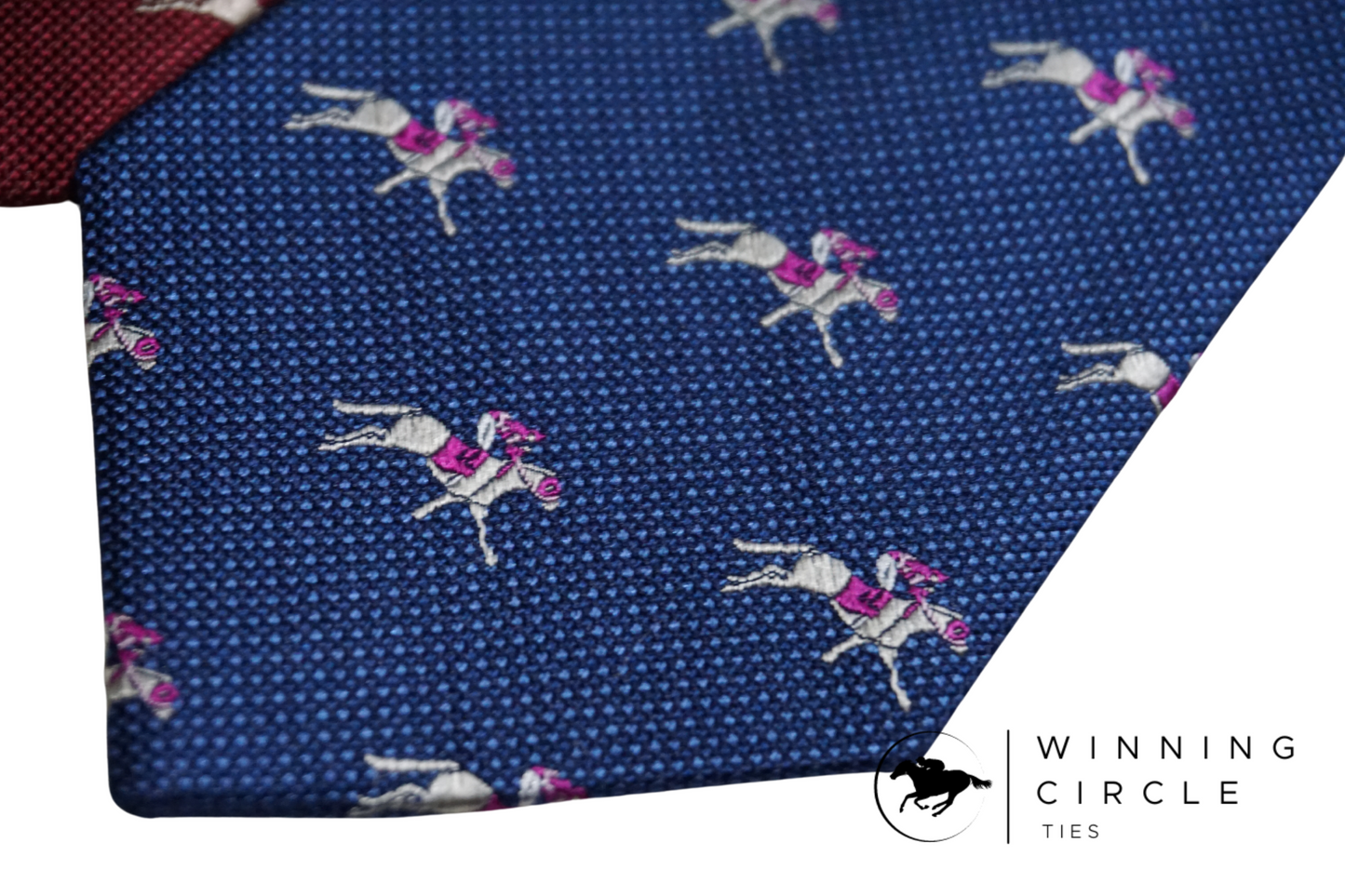 Navy Blue Horse Racing Tie - Cerise Silks (Gift Boxed)