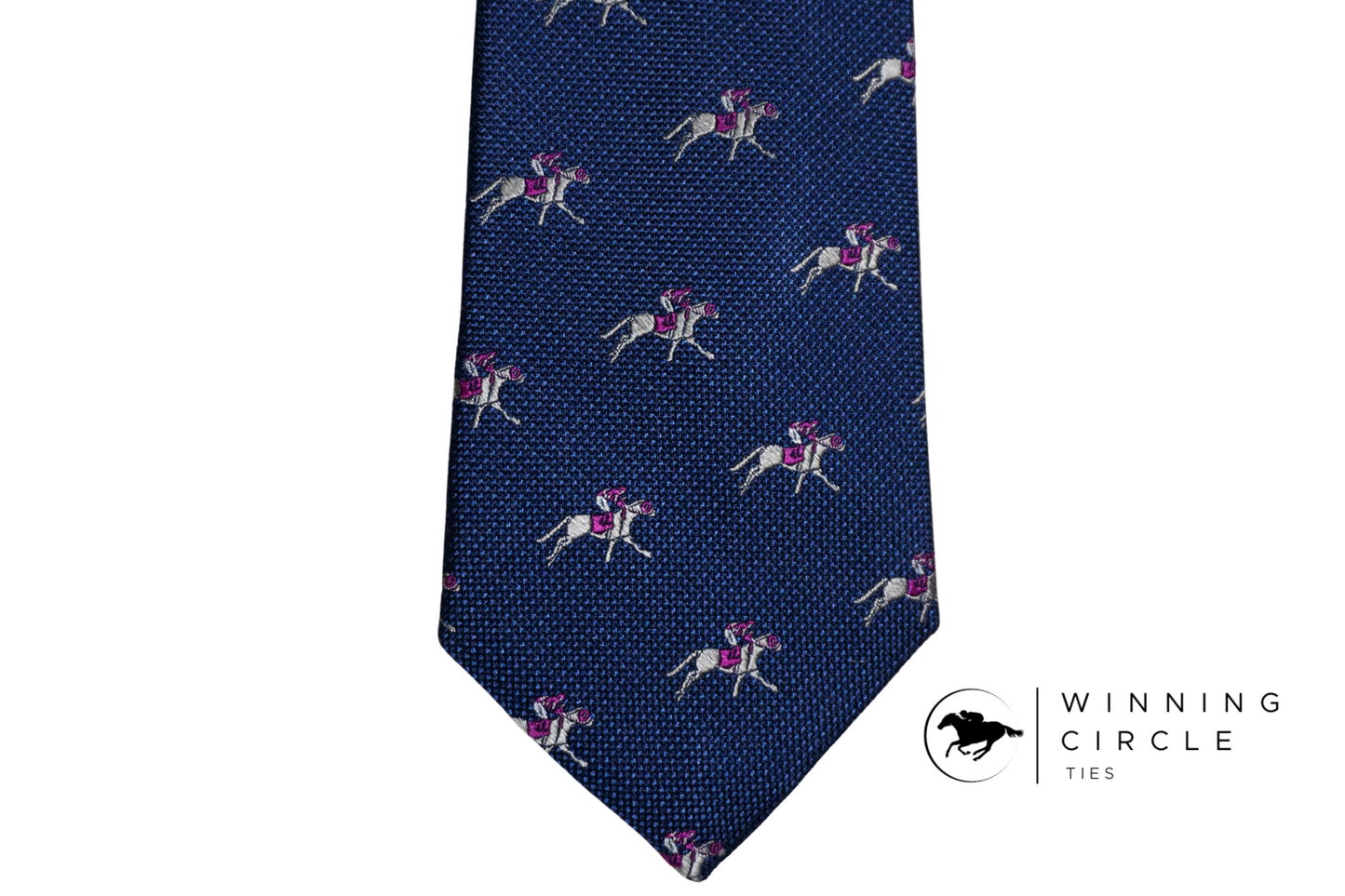 Navy Blue Horse Racing Tie - Cerise Silks (Gift Boxed)