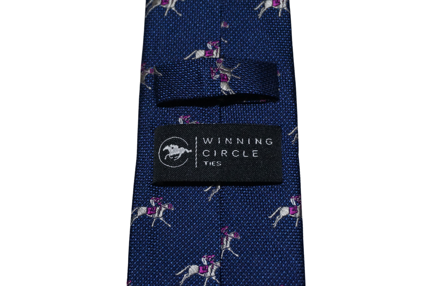 Navy Blue Horse Racing Tie - Cerise Silks (Gift Boxed)