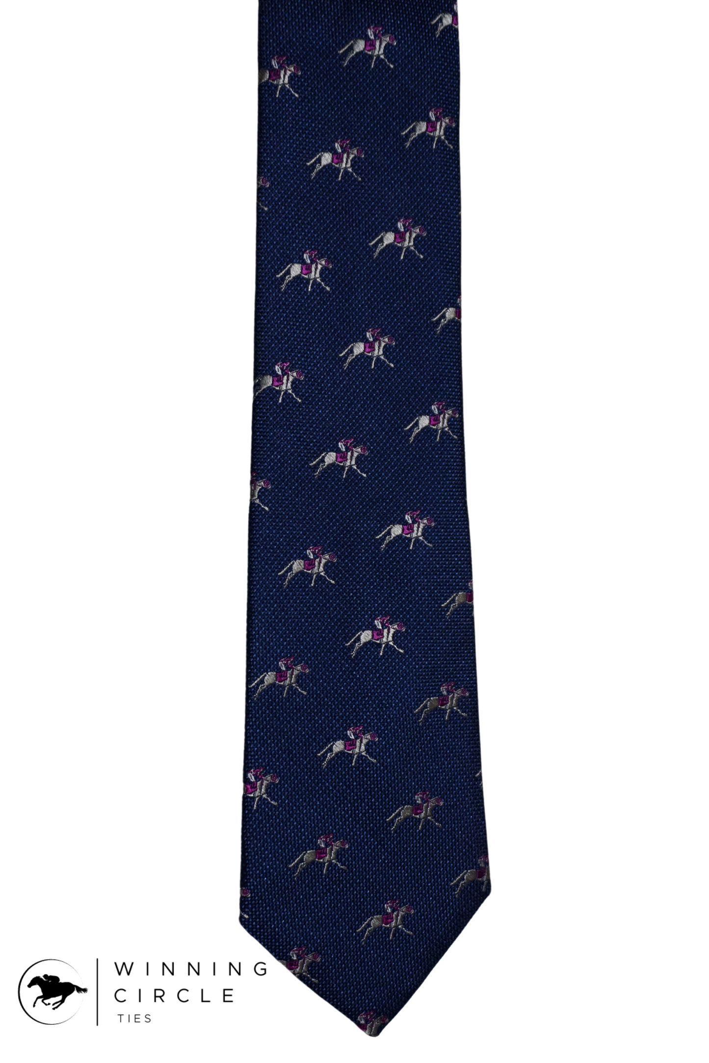 Navy Blue Horse Racing Tie - Cerise Silks (Gift Boxed)