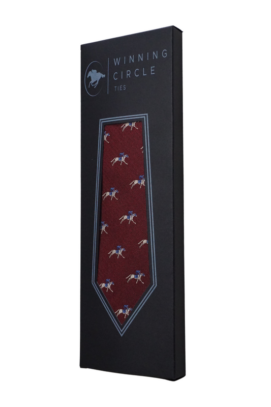 Maroon Horse Racing Tie - Blue Silks (Gift Boxed)