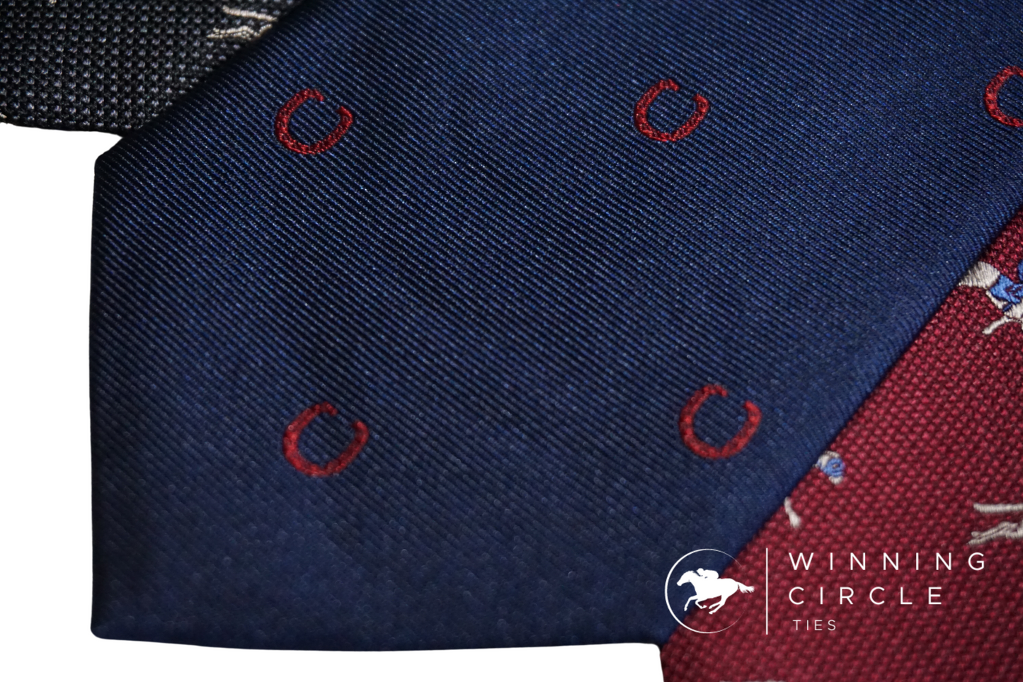 Navy Blue Horse Racing Tie - Red Horse Shoes (Gift Boxed)
