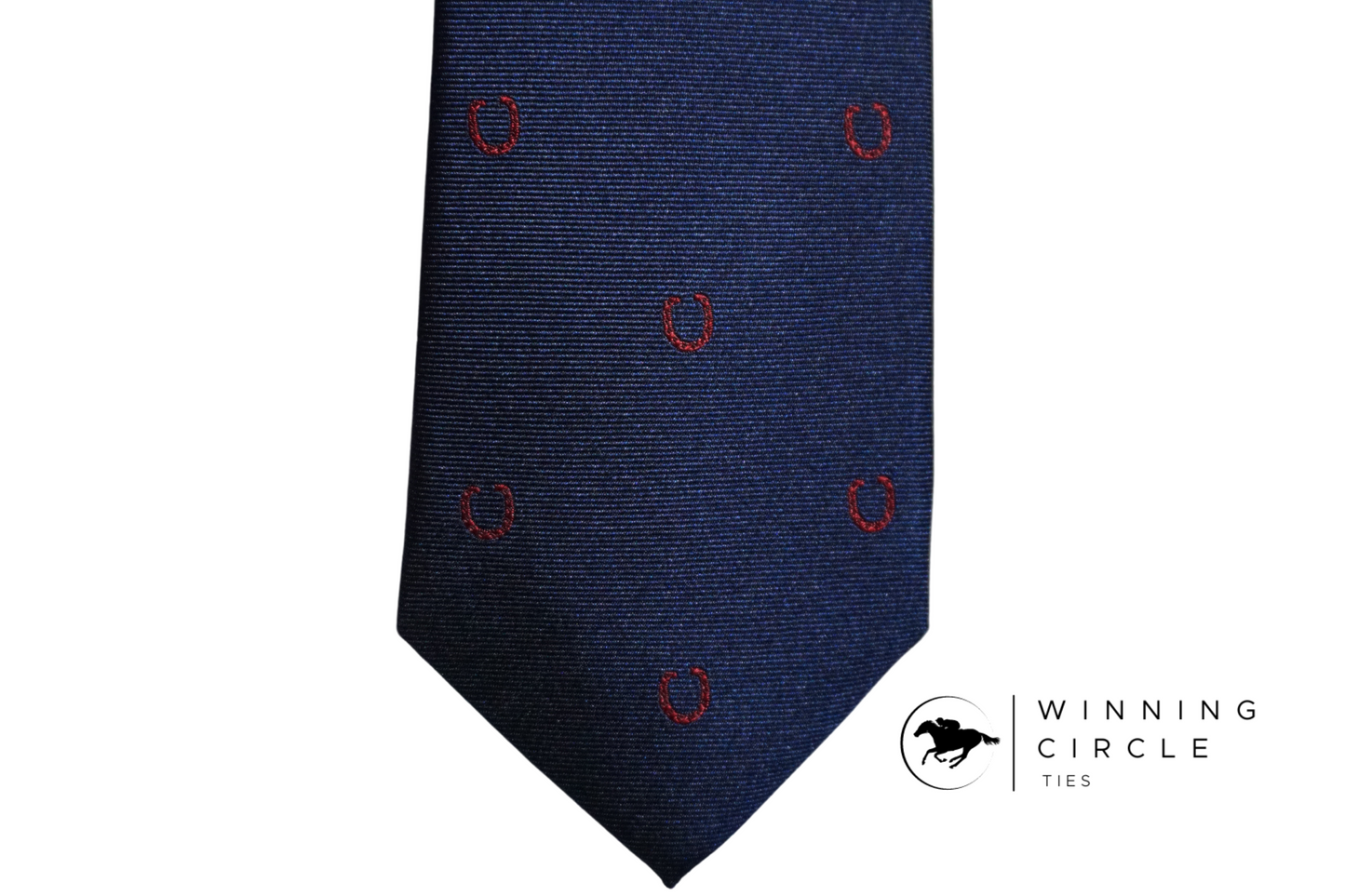 Navy Blue Horse Racing Tie - Red Horse Shoes (Gift Boxed)