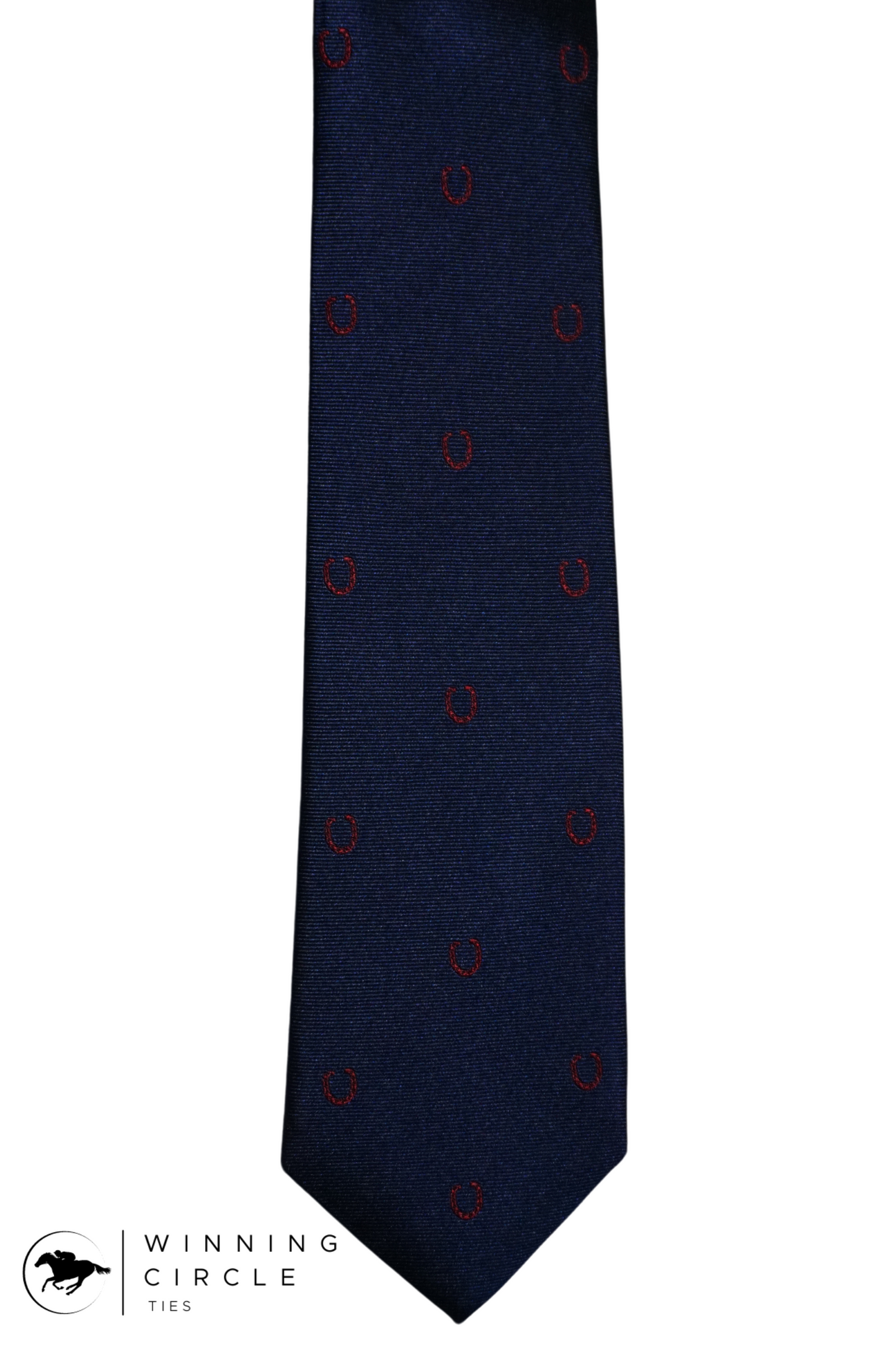 Navy Blue Horse Racing Tie - Red Horse Shoes (Gift Boxed)
